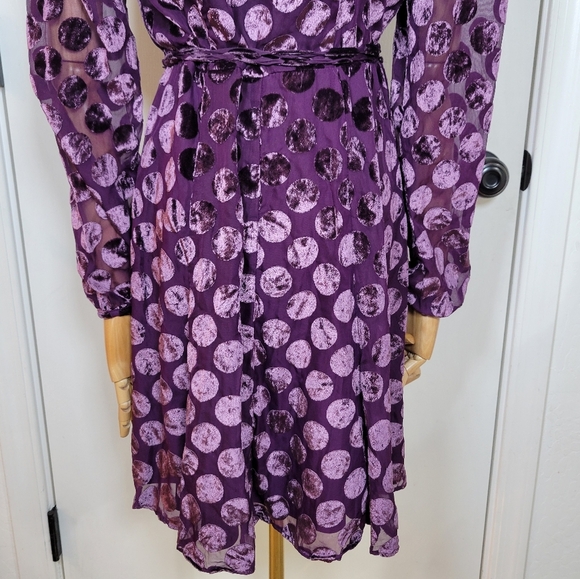 Betsey Johnson Vintage Velvet Polka Dot Wrap Dress Purple Size 2 - Picture 9 of 12